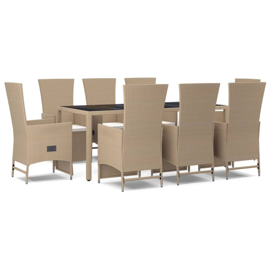 Ensemble à manger de jardin et coussins 9 pcs beige poly rotin