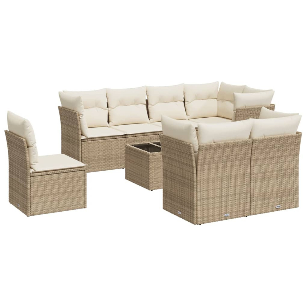 Salon de jardin avec coussins 9 pcs beige résine tressée