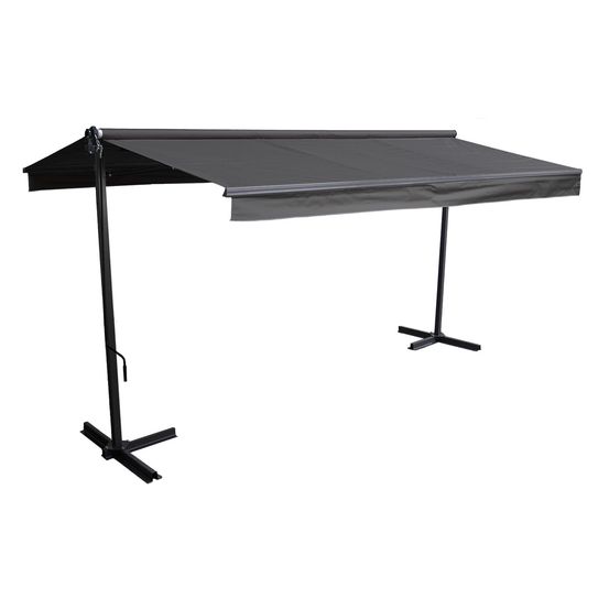 Store double pente frene 3,95x3m - toile anthracite et structure grise