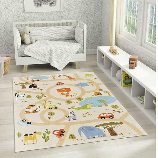 Tapis enfant 200x290 lyn11 gps, rose, très doux et facile d'entretien