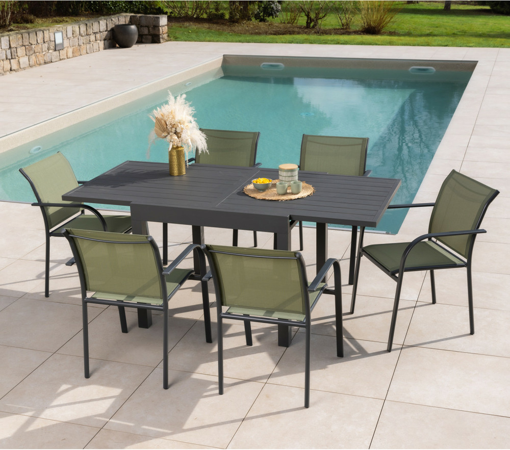 Ensemble table et chaises de jardin - 6 places - vert sauge - honfleur beziers