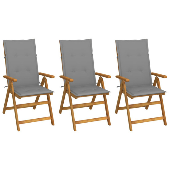 Chaises pliables de jardin lot de 3 avec coussins bois d'acacia