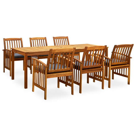 Ensemble à manger de jardin 7 pcs avec coussins acacia solide