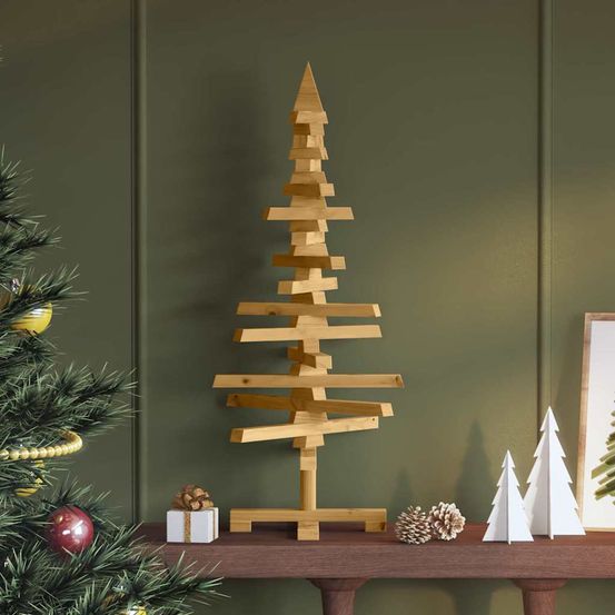 Sapin de noël en bois de pin massif à décorer branches ajustables marron 90 cm