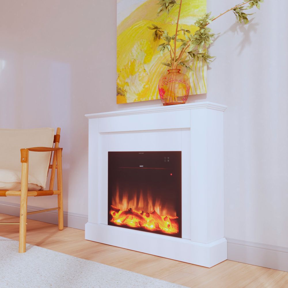 Mpc camillo white cheminee electrique 100cm bois blanc led realistes telecommande incluse