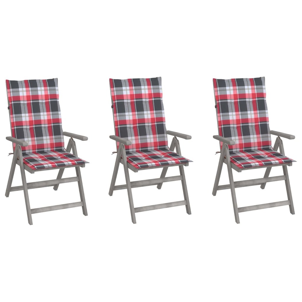 Chaises inclinables de jardin lot de 3 et coussins bois acacia