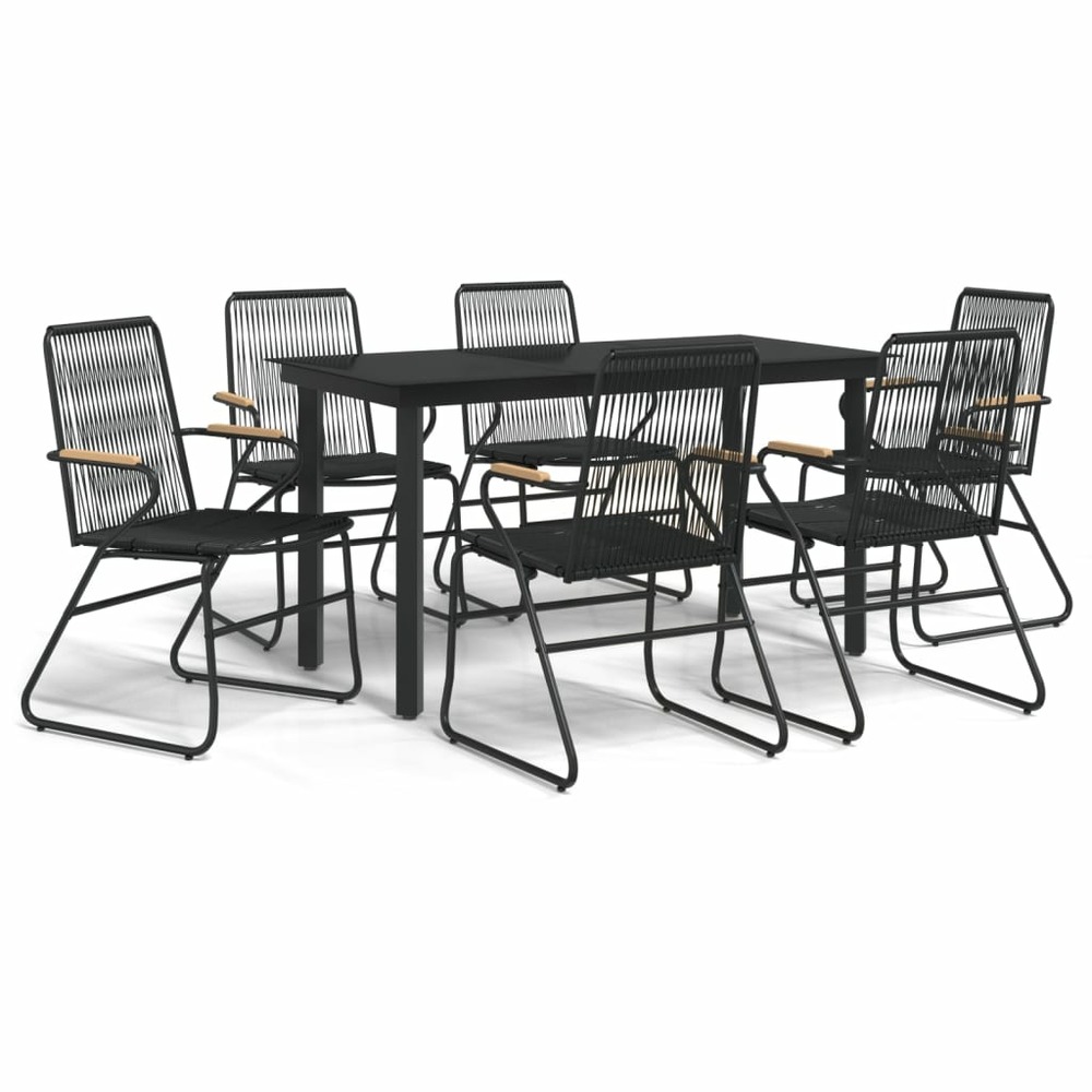 Ensemble à manger de jardin 7 pcs noir rotin pvc
