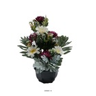 Vasque fleurs artificielles cimetière dahlias, marguerites d 35 cm h 40 cm pourp