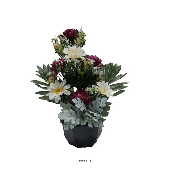 Vasque fleurs artificielles cimetière dahlias, marguerites d 35 cm h 40 cm - cou