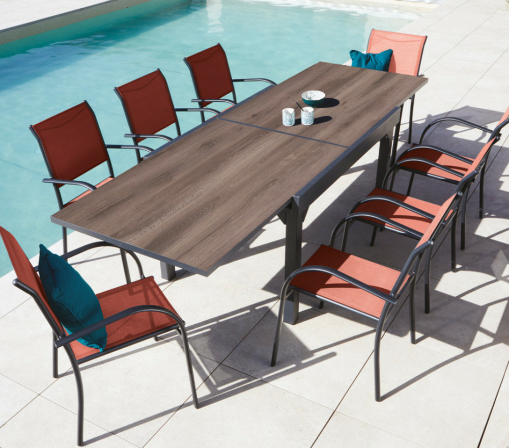 Ensemble table et chaises de jardin - 8 places - terracotta - honfleur xl spc beziers chêne brun