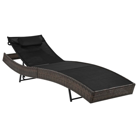 Chaise longue avec oreiller résine tressée marron