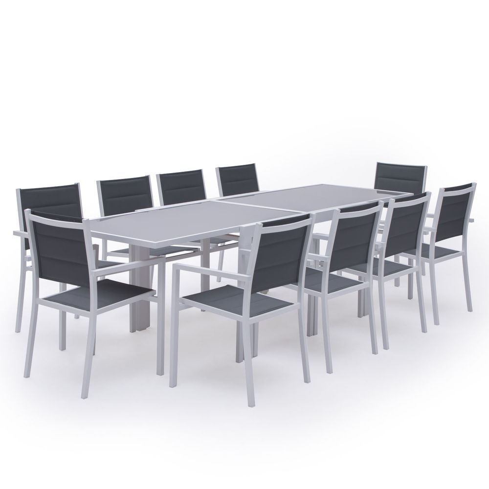 Salon de jardin lampedusa extensible textilène gris 10 places - aluminium blanc