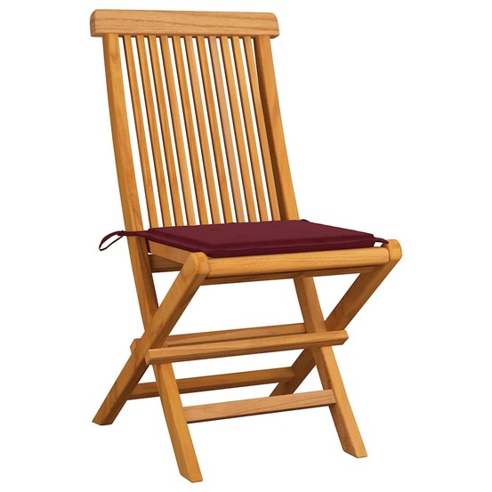Chaises de jardin avec coussins bordeaux lot de 8 teck massif