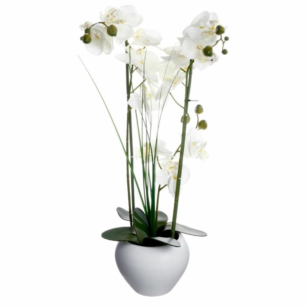 Orchidée artificielle avec vase en céramique blanc - h. 53 cm
