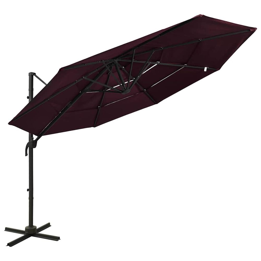 Parasol de jardin à 4 niveaux mât en aluminium rouge bordeaux