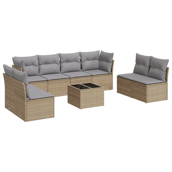 Salon de jardin avec coussins 9 pcs beige résine tressée
