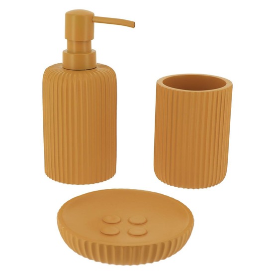 Set gobelet distributeur a savon et porte savon polyresine striee - moutarde