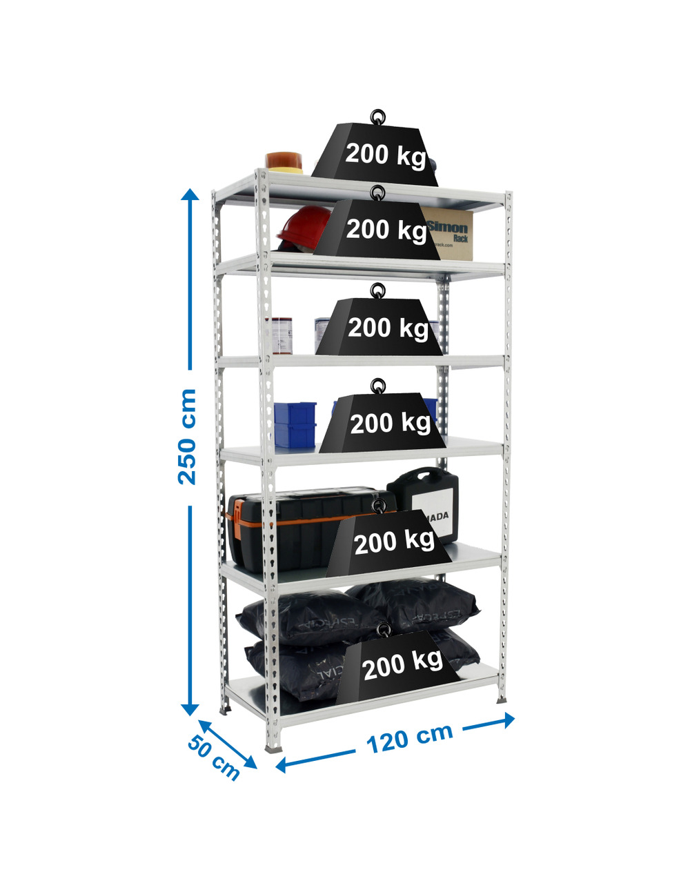 Etagère légère sans vis simonclick megaplus 6/500 2500 galva/galva galvanisé 2500x1200x500 - simonrack