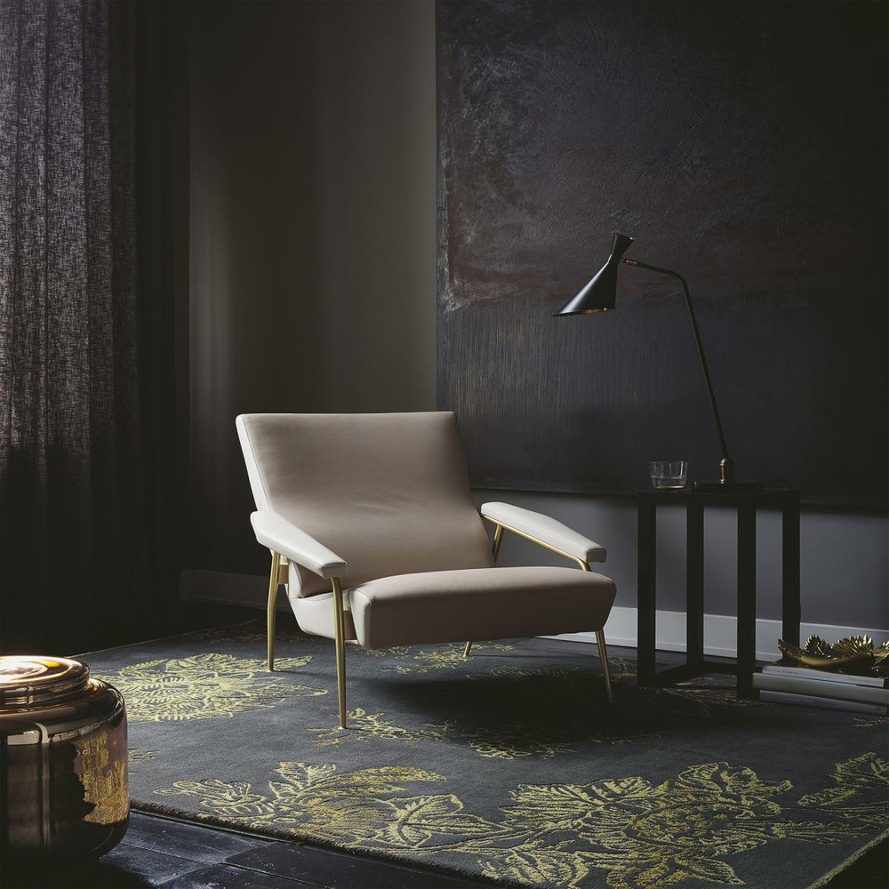 Tapis salon 170x240 fait à la main en laine noir et or rectangle motif floral