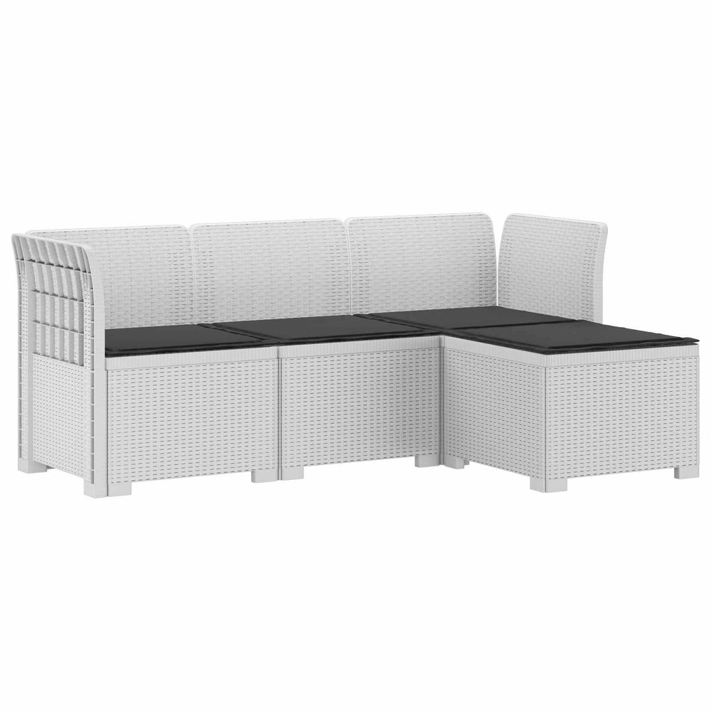 Canapé de jardin 4 places avec coussins style rotin pp blanc