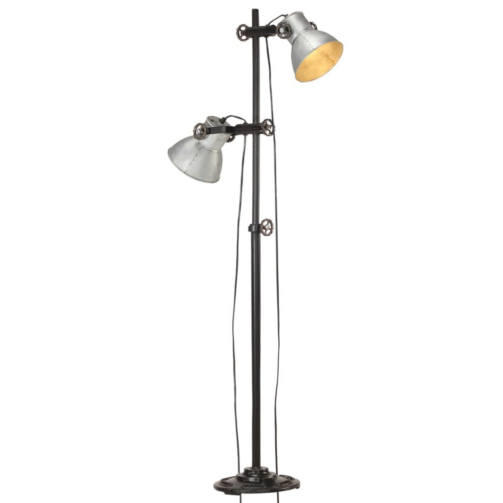 Lampadaire avec 2 abat-jour argenté e27 fonte
