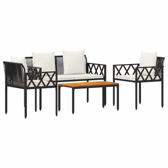 Ensemble de meubles d'extérieur 4 pcs noir et blanc crème