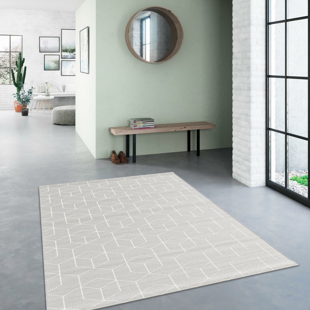 Tapis extérieur 120x170 tissé kilim gris et crème stalow 9