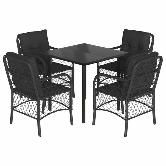 Ensemble à manger de jardin coussins 5pcs noir résine tressée