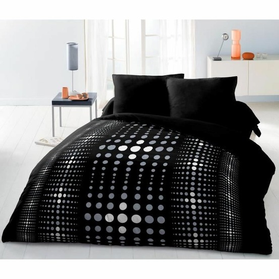 Parure de couette microfibre 220 x 240 cm et 2 taies d'oreillers 63 x 63 cm noir