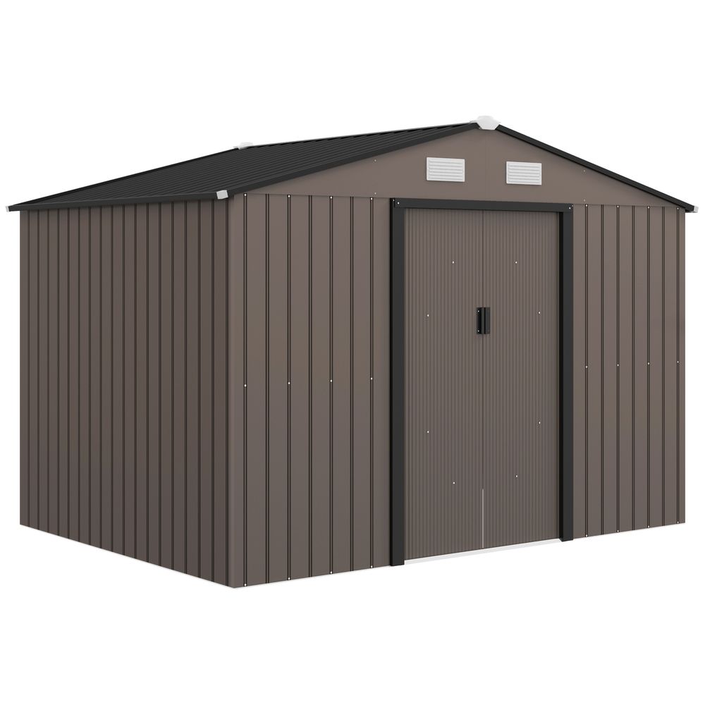 Abri de jardin acier rangement outils double porte coulissante 277x195x192cm brun - comfortxl outdoor living