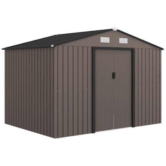 Abri de jardin acier rangement outils double porte coulissante 277x195x192cm brun - comfortxl outdoor living