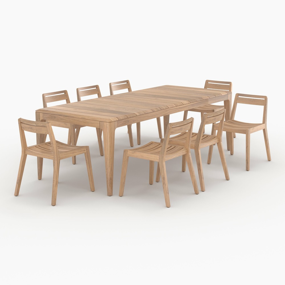 Nonza-table et chaises de jardin 8 personnes en bois de teck recyclé