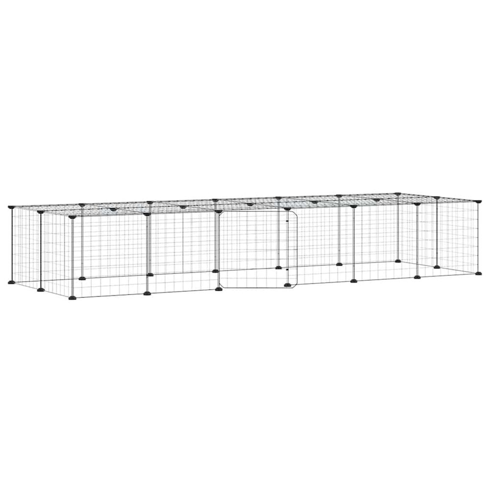 Cage animaux de compagnie à 28 panneaux et porte noir 210x70x35 cm