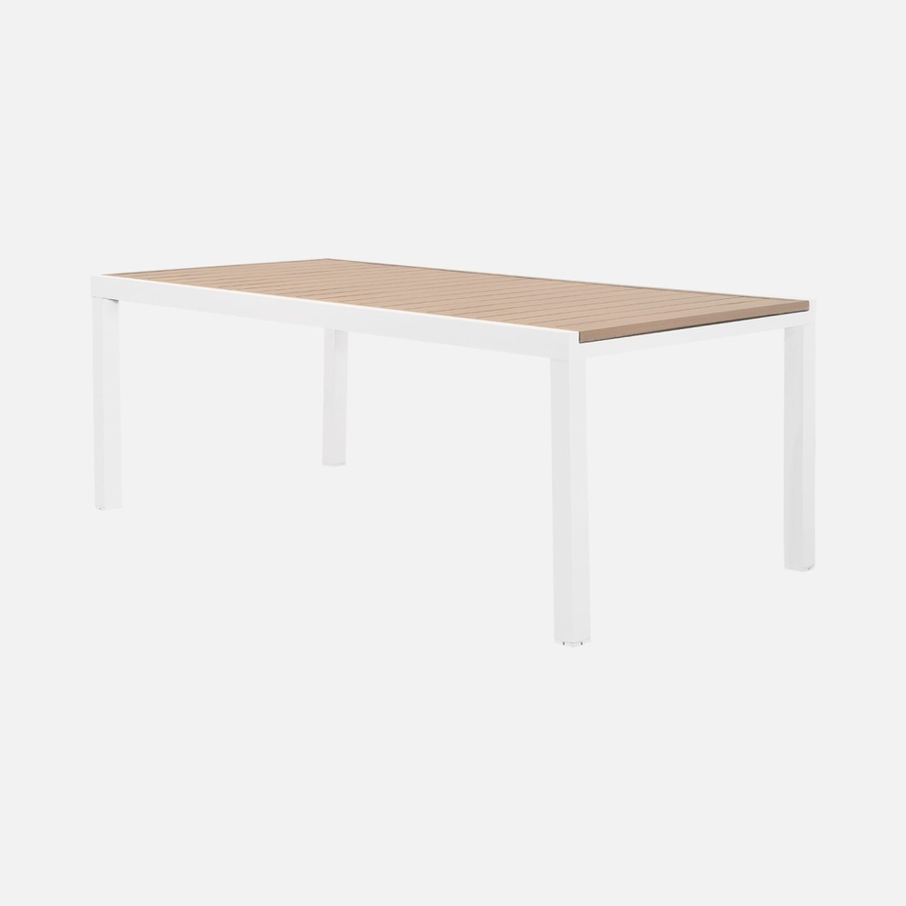 Table de jardin extensible aluminium blanc et plateau effet bois 10-12 places - elora