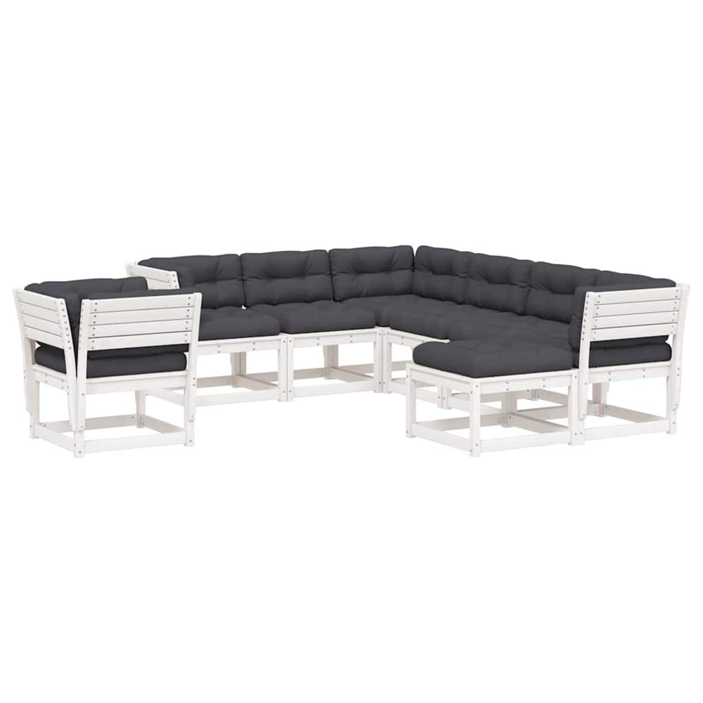 Salon de jardin avec coussins 8 pcs blanc bois de pin massif