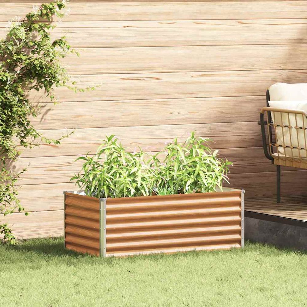 Petite jardinière rectangulaire en acier galvanisé parfaite pour balcons et petits jardins marron clair 98x50x36cm