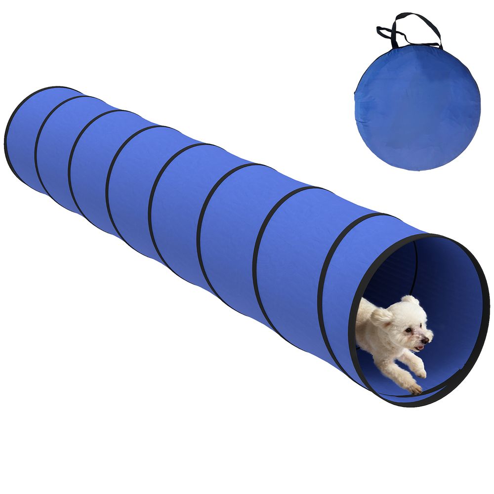 Tunnel agilité chien en tissu oxford 300 x 50 cm bleu avec 4 ancrages au sol - comfortxl outdoor living