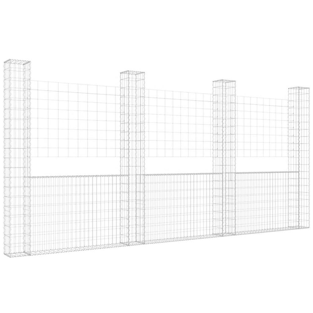 Panier de gabion en forme de u avec 4 poteaux fer 380x20x200 cm
