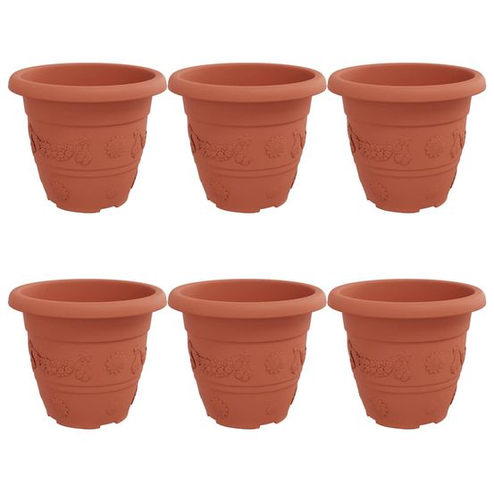 Pot à fleurs rond 6 pc rouge brique ø 26 x 21,5 cm plastique