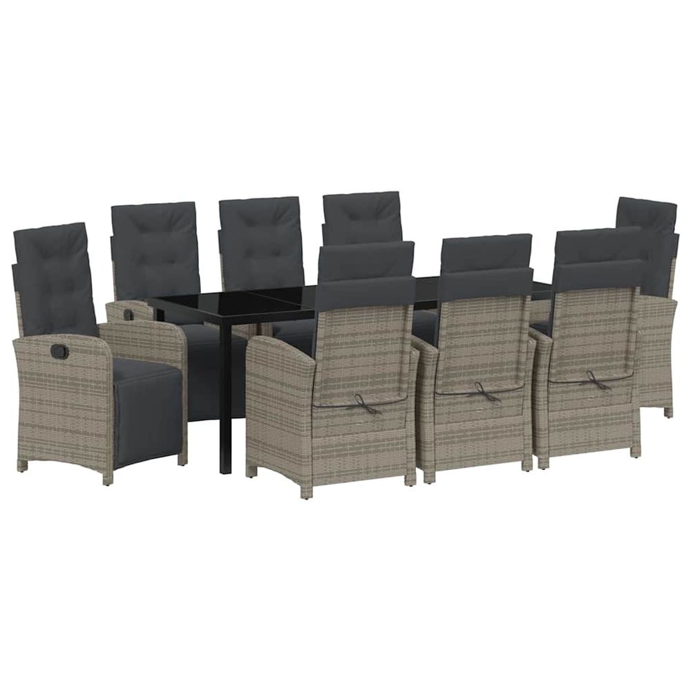 Ensemble de salle à manger pour jardin 9 pc gris polyrotin