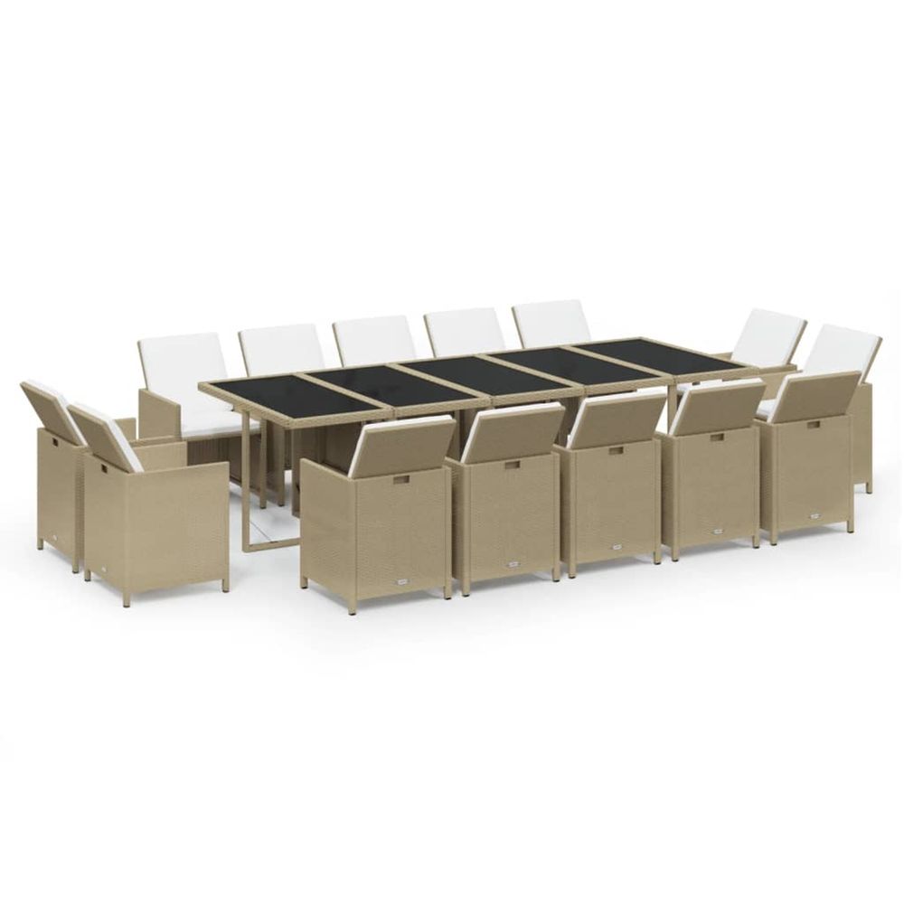 Ensemble à manger de jardin coussins 15pcs résine tressée beige
