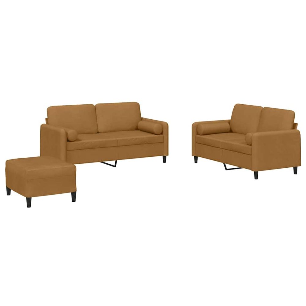 Ensemble de canapés 3 pcs avec coussins marron velours