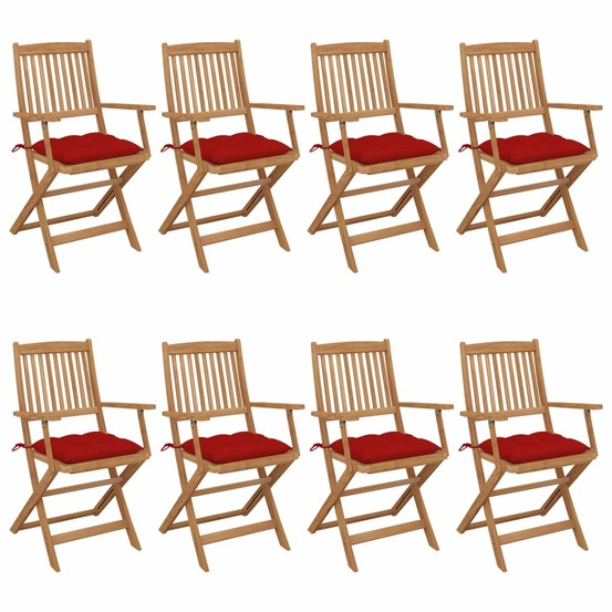 Chaises pliables de jardin lot de 8 avec coussins bois d'acacia