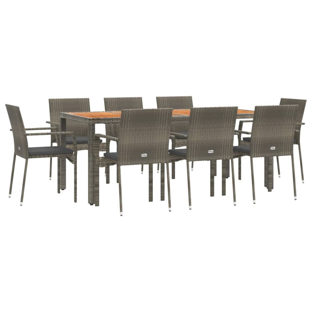Ensemble de salle à manger de jardin meuble extérieur 9 pièces avec coussins gris