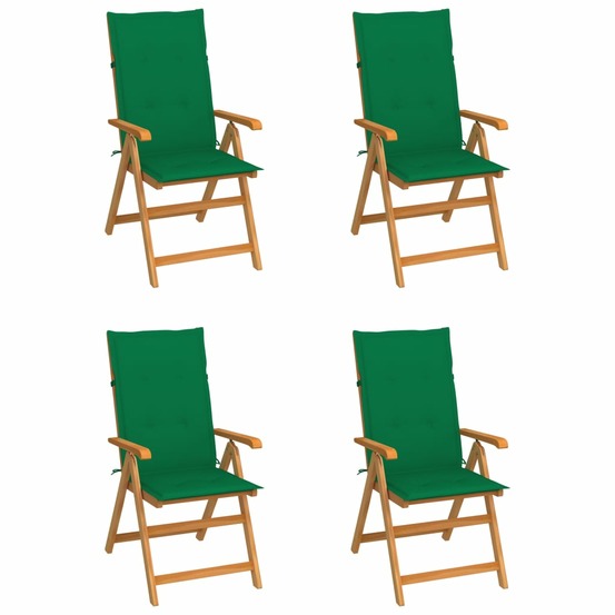 Chaises de jardin lot de 4 avec coussins vert bois teck solide