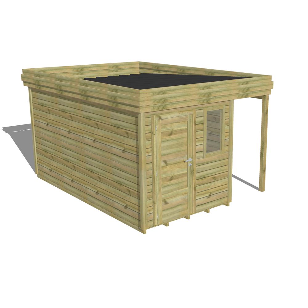 Abri de jardin bois pin traité autoclave 27mm - 3,14x4,34m / 14m2 - bac acier - plancher bois