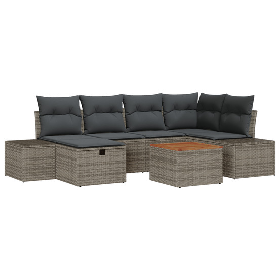 Ensemble de sofa de jardin 7 pièces avec coussins gris poly rattan