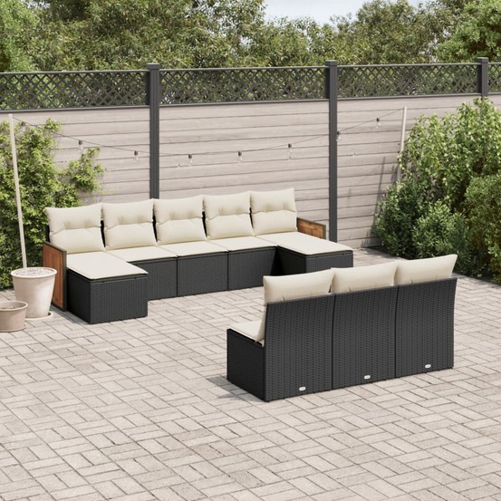 Salon de jardin 10 pcs avec coussins noir résine tressée