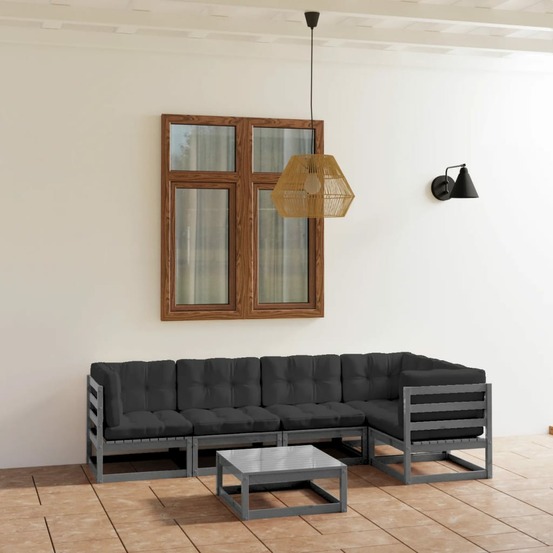 Salon de jardin 6 pcs avec coussins bois de pin massif