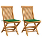 Chaises de jardin avec coussins vert 2 pcs bois de teck massif